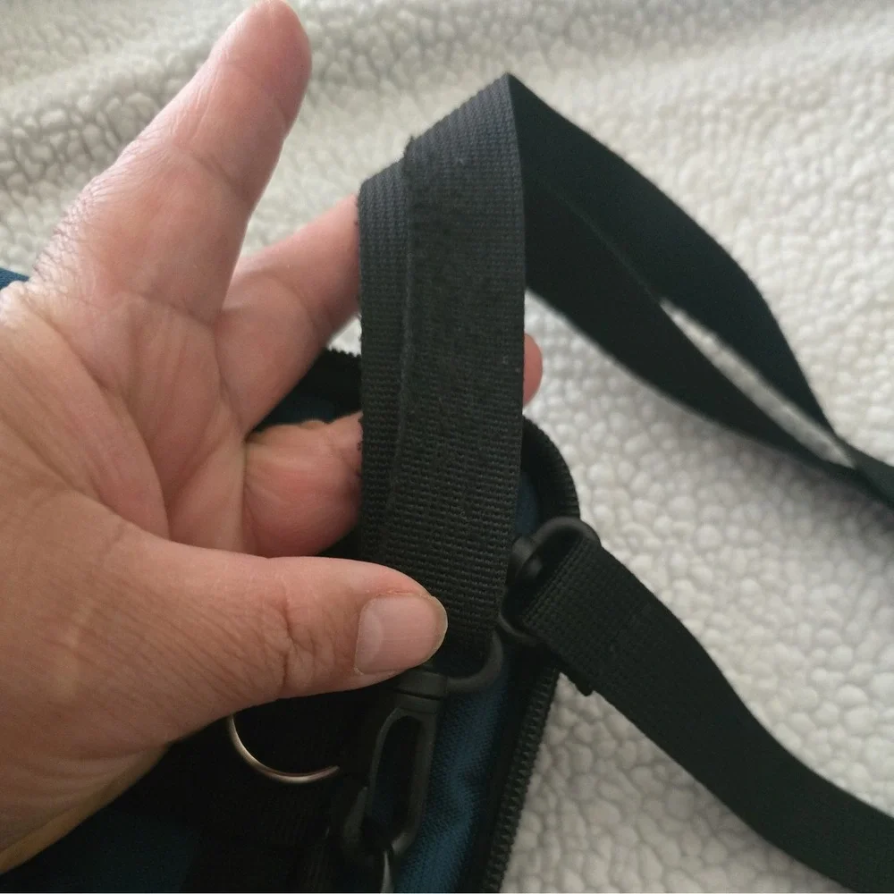 Blue/Black Nylon Padded Zippered Compact Camera Case Pouch w/ Strap 4x2x6